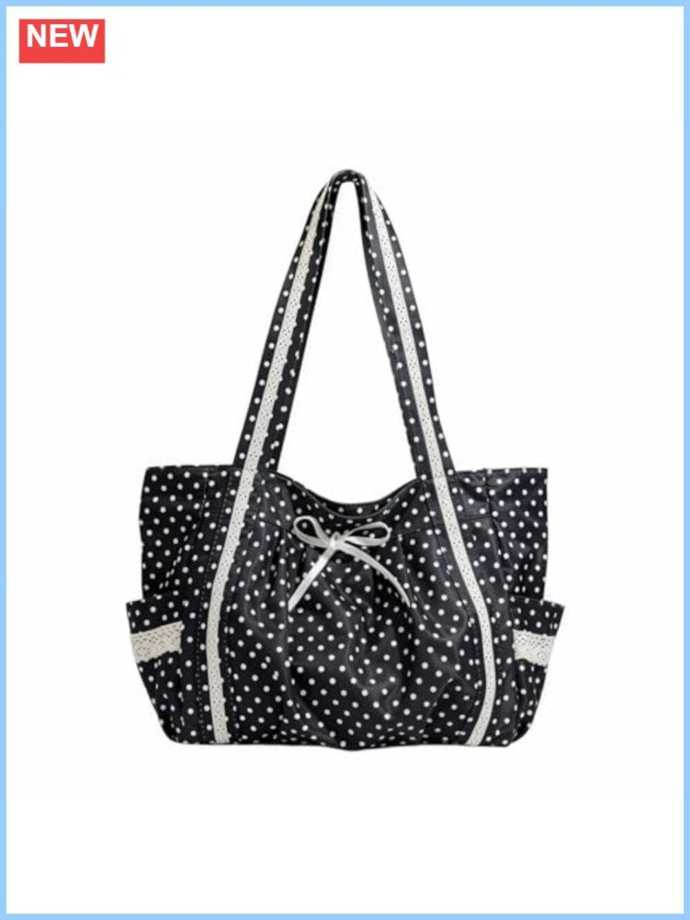 Polka Dot Lace Trim Tote Bag Y2K Kawaii Lolita Purse